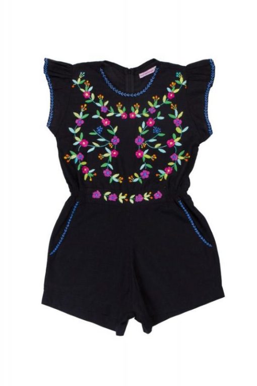 COCO AND GINGER – Magnolia Playsuit Black with Hand Stitch