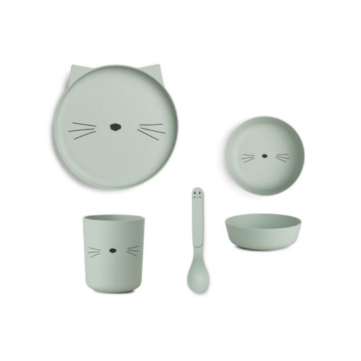 LIEWOOD – BAMBOO TABLEWARE BOX SET CAT DUSTY MINT