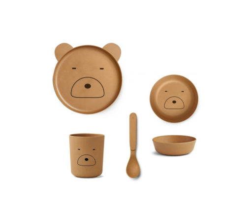 LIEWOOD – BAMBOO TABLEWARE BOX SET MR BEAR MUSTARD