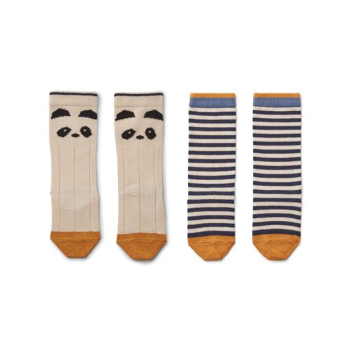 Liewood Sofia Cotton Knee Socks 2 Pack – Panda / Stripe Ecru