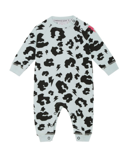 Scamp & Dude – Baby Romper Pale Green Leopard and Lightning Bolt Print
