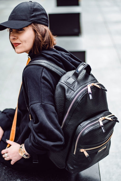 Tiba + Marl – Elwood Backpack Black / Gold *SLIGHT FAULT – AS BRAND NEW BUT ZIP STICKS SLIGHTLY