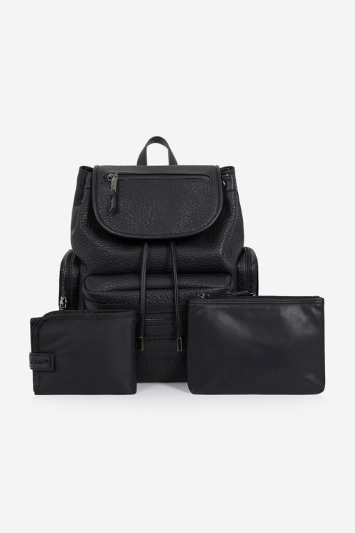 Tiba + Marl – Kaspar Knapsack Black *SLIGHT FAULT – DULL SPOT ON FAUX LEATHER