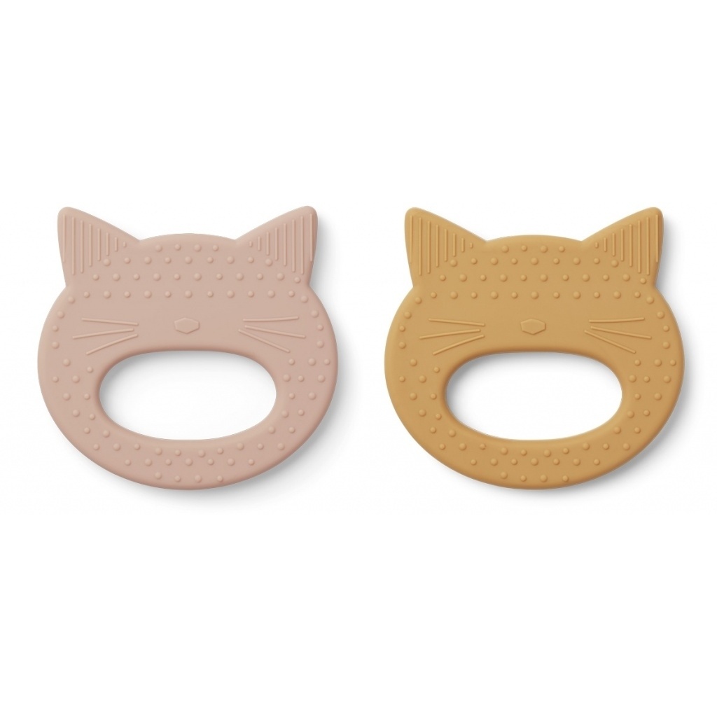 Liewood Geo Teether – 2 pack Cat Rose / Yellow Mellow