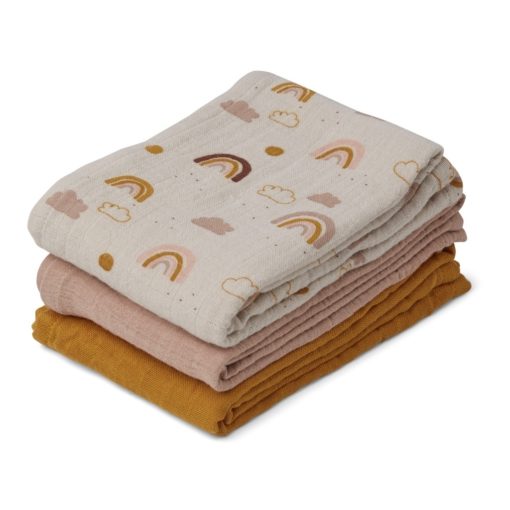 Liewood Line Muslin Cloth – 3 Pack Rainbow Love Mix