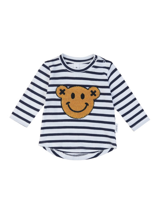 Huxbaby Smiley Top – White + Navy Stripe