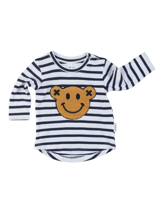 Huxbaby Smiley Top – White + Navy Stripe