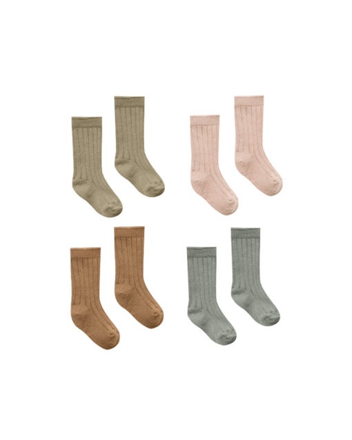 Quincy Mae 4 Pack Baby Ribbed Socks – Olive, Walnut, Petal, Eucalyptus