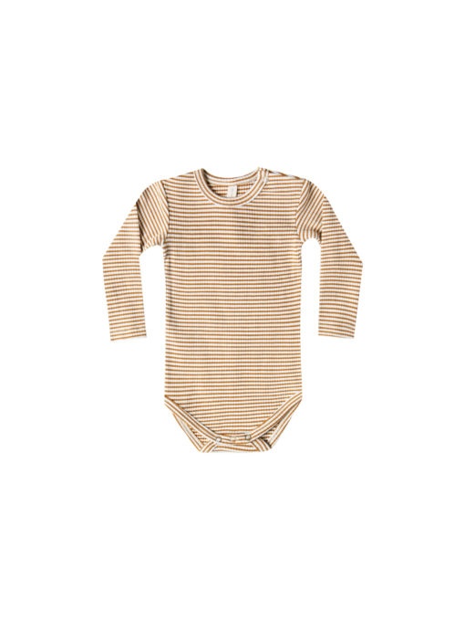 Quincy Mae Ribbed Longsleeve Onesie- Walnut Stripe