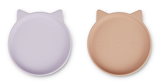 Liewood Olivia Plate – 2 pack – Cat – Light Lavender/Rose Mix