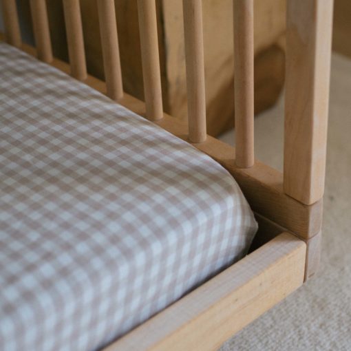 Warren Hill Stonewashed Linen Fitted Cot Sheets- Beige Gingham