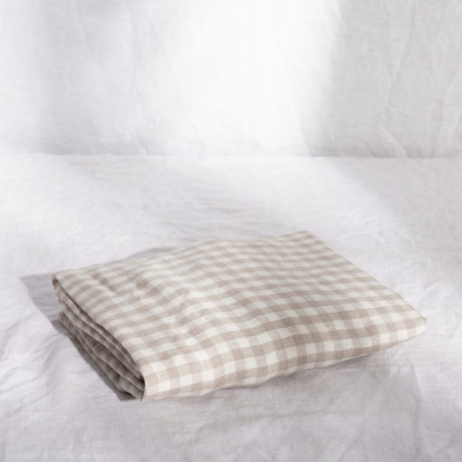 Warren Hill Stonewashed Linen Fitted Cot Sheets- Beige Gingham