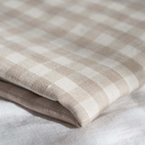 Warren Hill Stonewashed Linen Fitted Cot Sheets- Beige Gingham