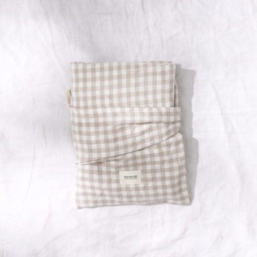 Warren Hill Stonewashed Linen Fitted Cot Sheets- Beige Gingham