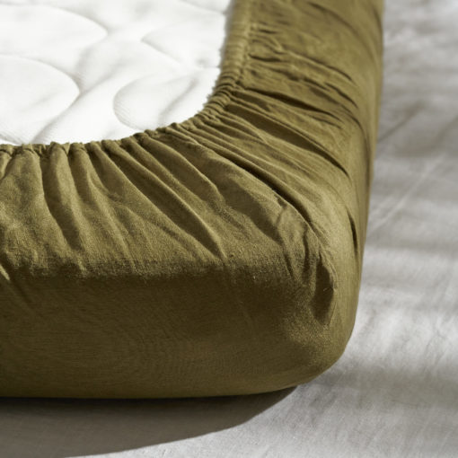 Warren Hill Stonewashed Linen Fitted Cot Sheets- Olive