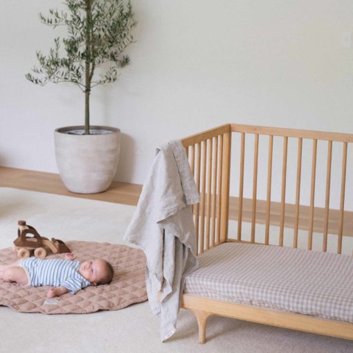 Warren Hill Stonewashed Linen Fitted Cot Sheets- Beige Gingham